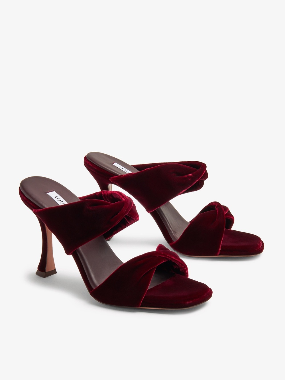 Aquazzura Twist 75 Velvet 2-Band Slide 3.7” Heels Merlot Size 41/11 Exc cond